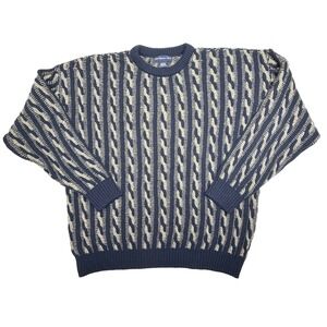 Northern Isles Cable Knit Sweater Men's Large Blue Cotton USA Fisherman